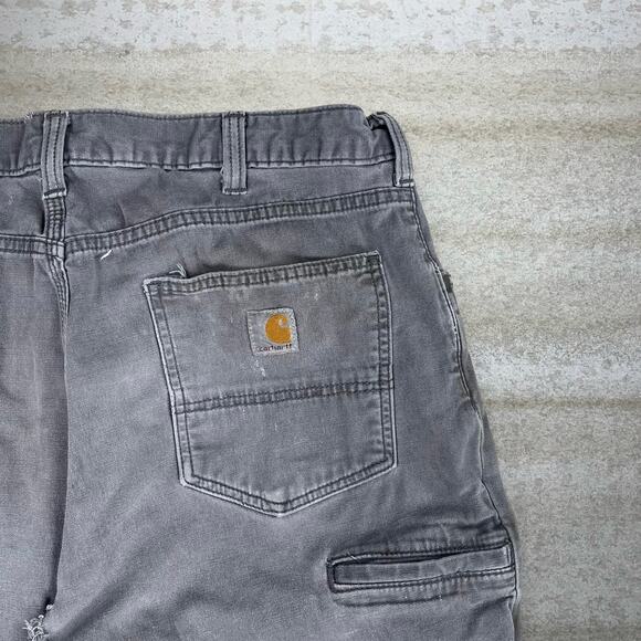 Carhartt Carpenter Pants Grey Cotton Canvas Relaxed Fit White Logo Distressed - Picture 3 of 7